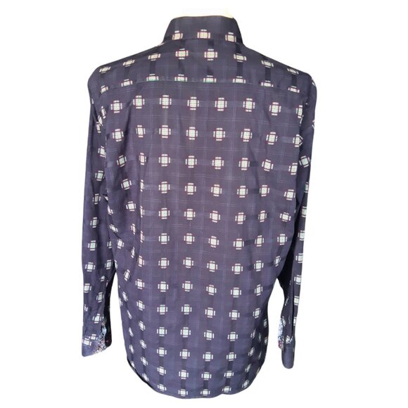 Lipson SZ LG Button Down Men's Shirt 100% Cotton Navy with Red & Green Accents - Picture 4 of 15